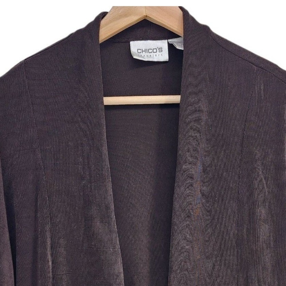 Chico's Travelers Cardigan Women Size S Brown Ribbed Open Front 3/4 Sleeve